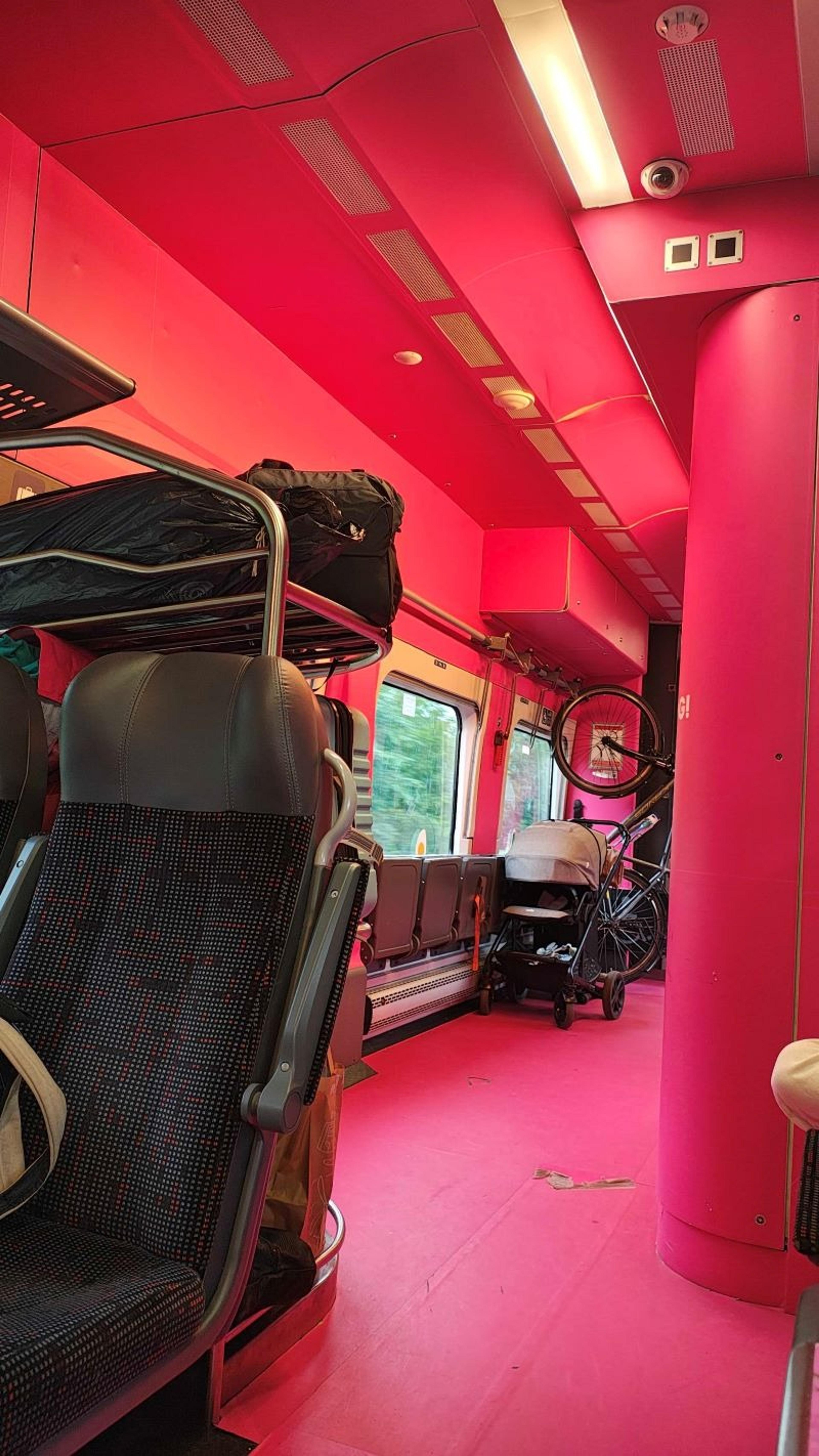 Pink interior of a train in Lithuania