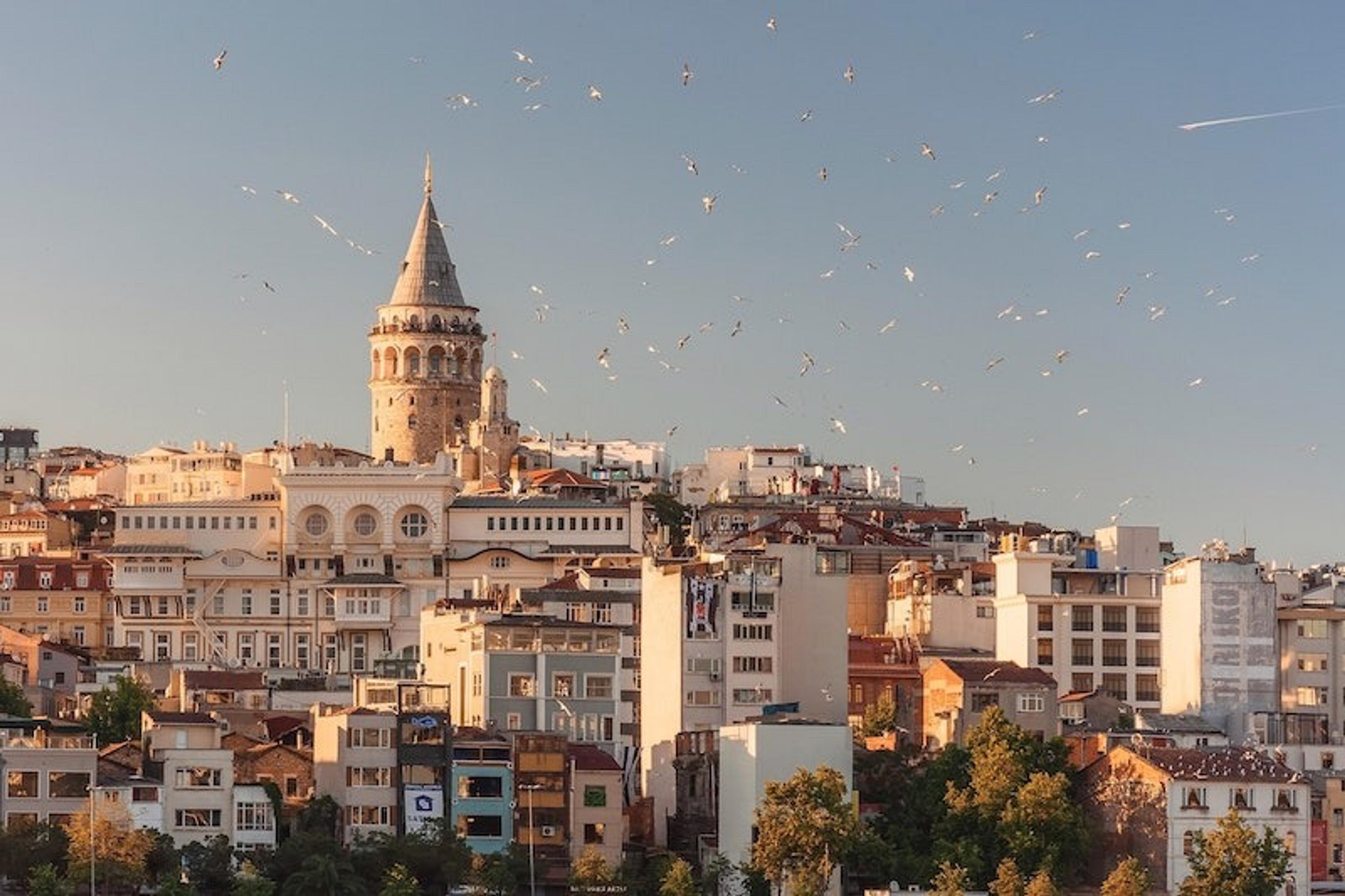 View of Istanbul skyline as the sun sets