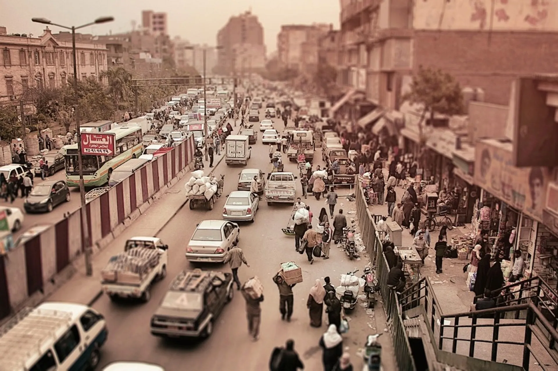 Traffic and pedestrians on the road
