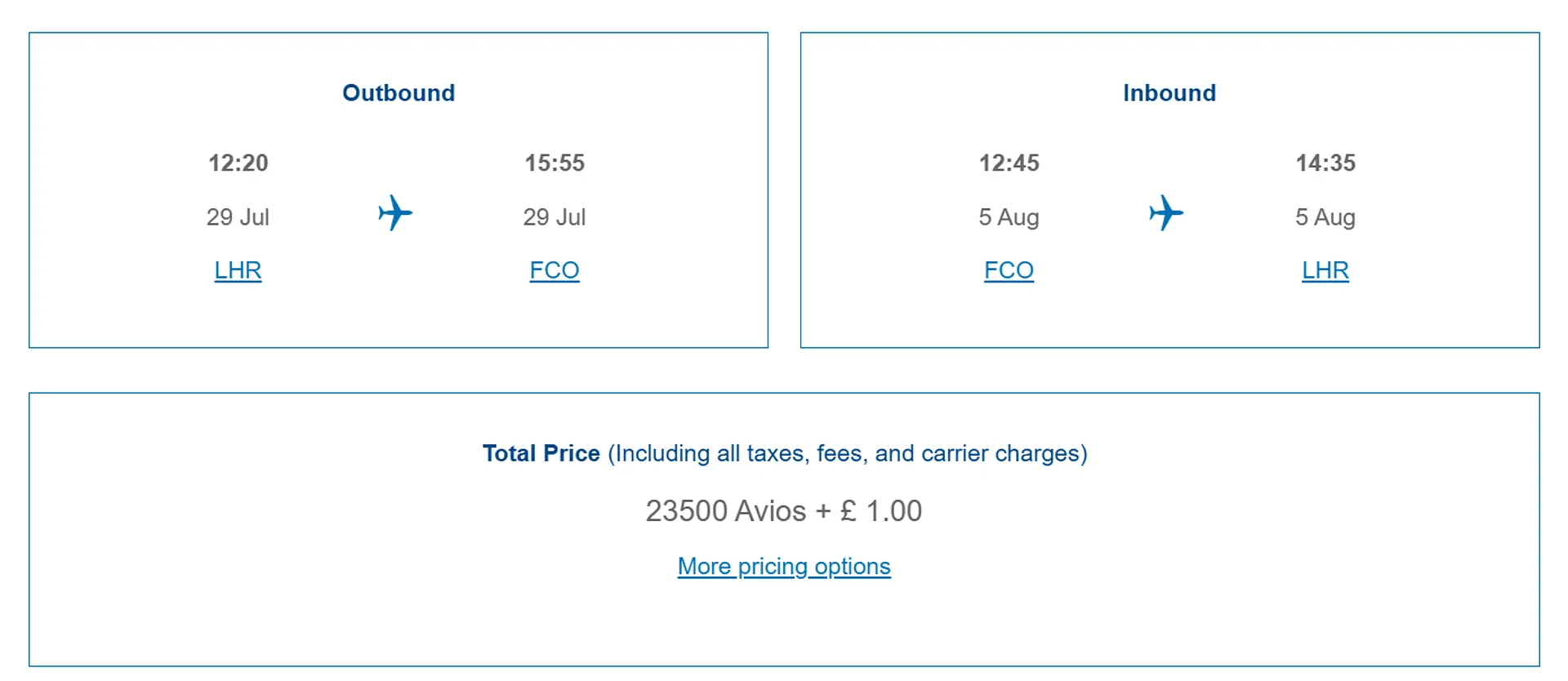 Summer flights to Rome for 23,500 Avios + £1