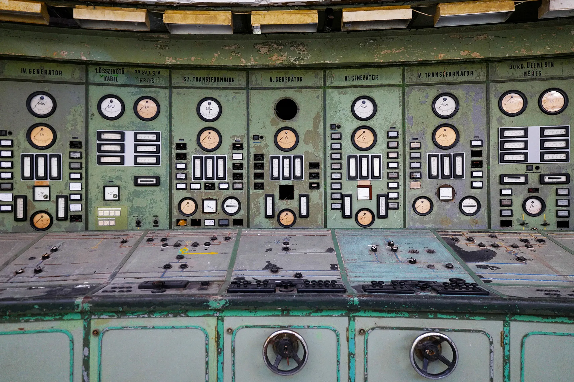 Cold War-era electrical panels and dials now nonfunctional