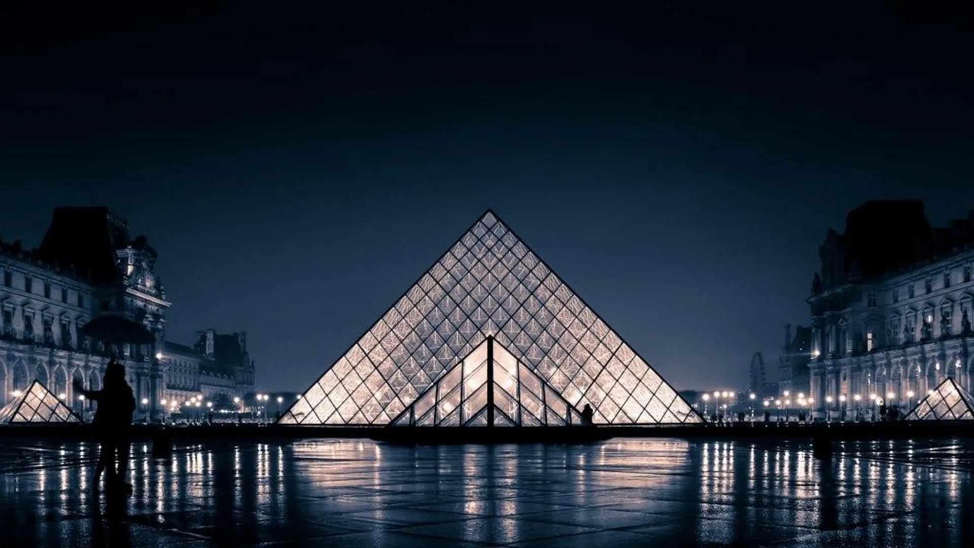 Glass pyramid of the Louvre at night
