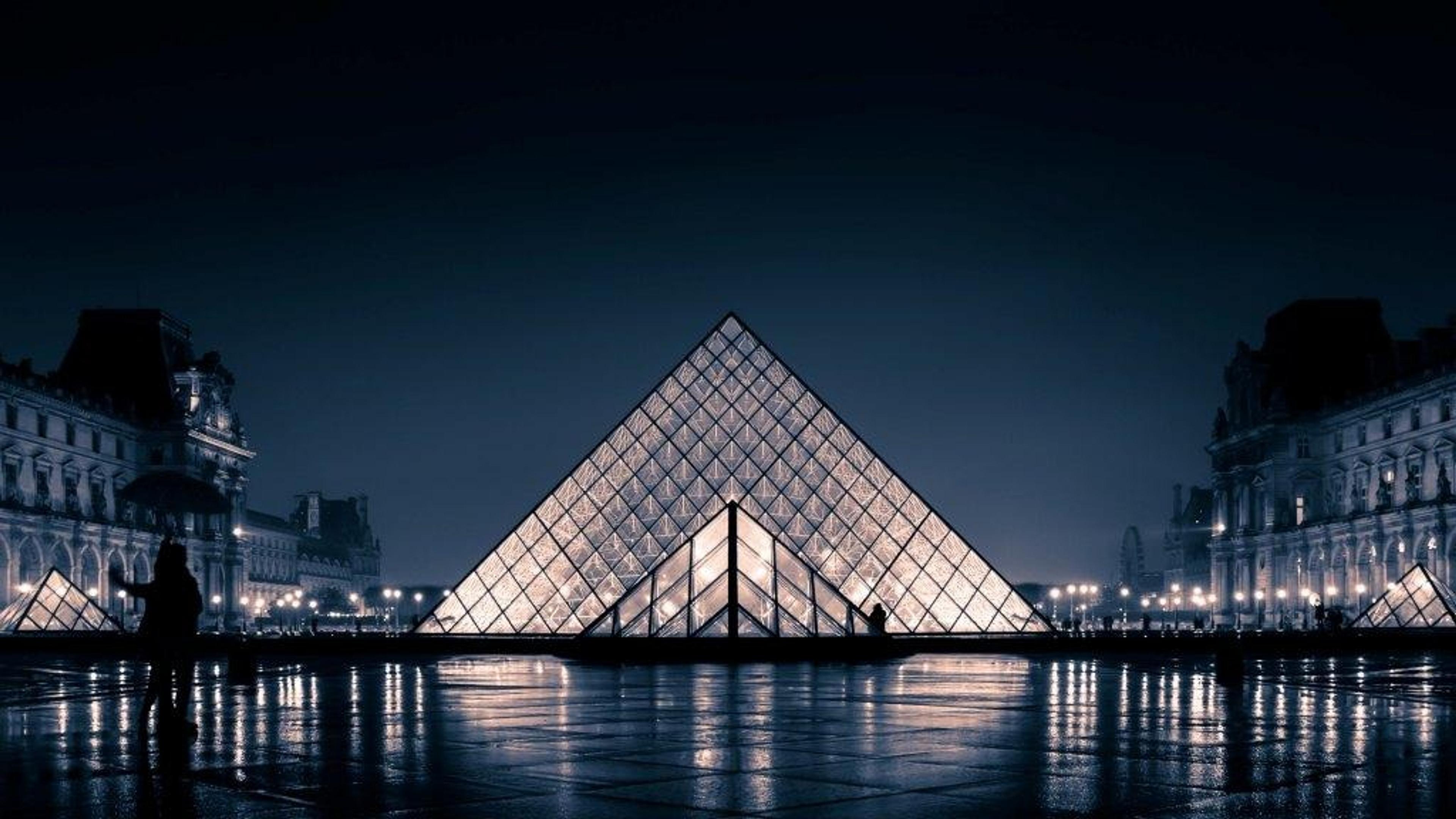 Glass pyramid of the Louvre at night