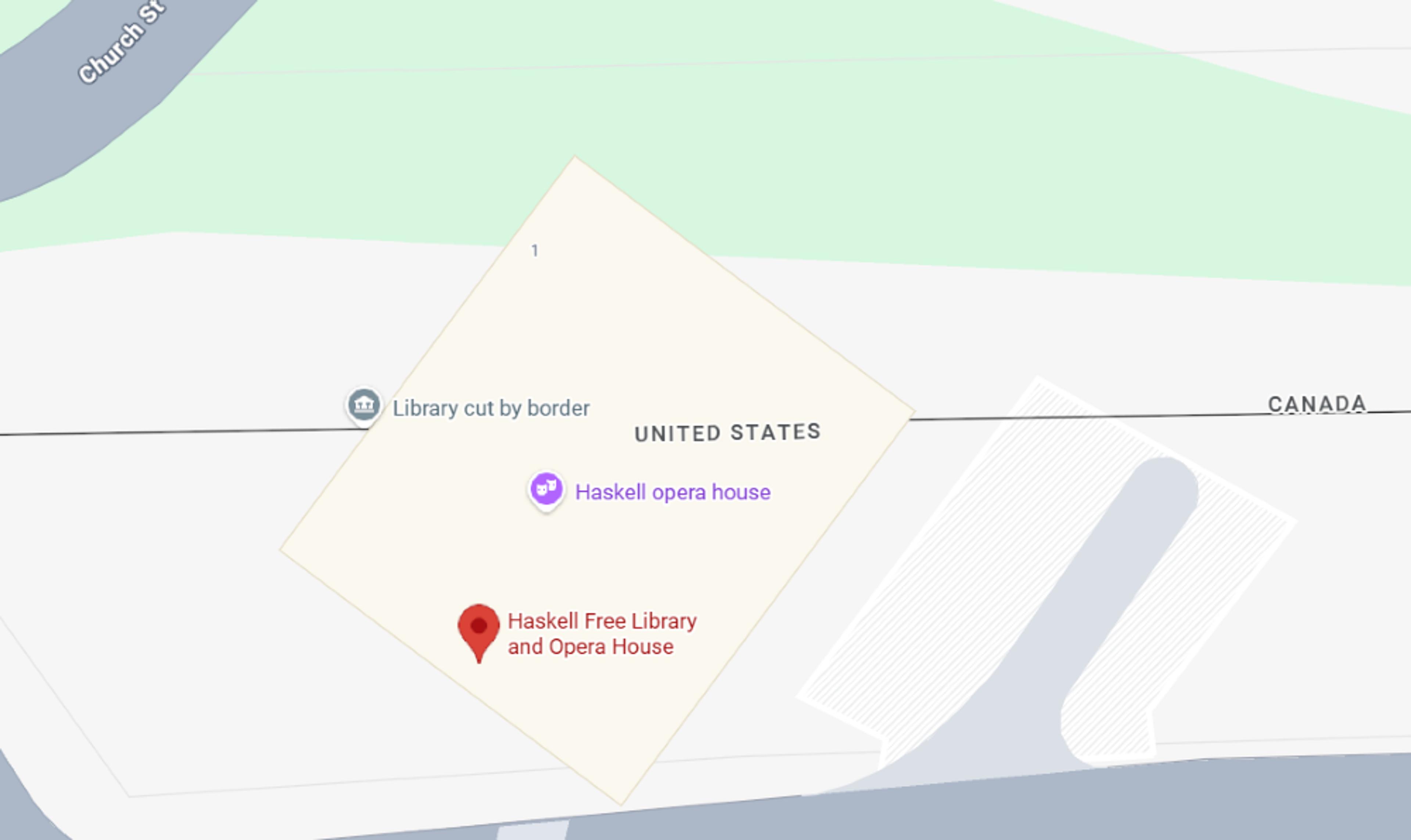 Haskell Free Library and Opera House straddles the border between the United States and Canada.
