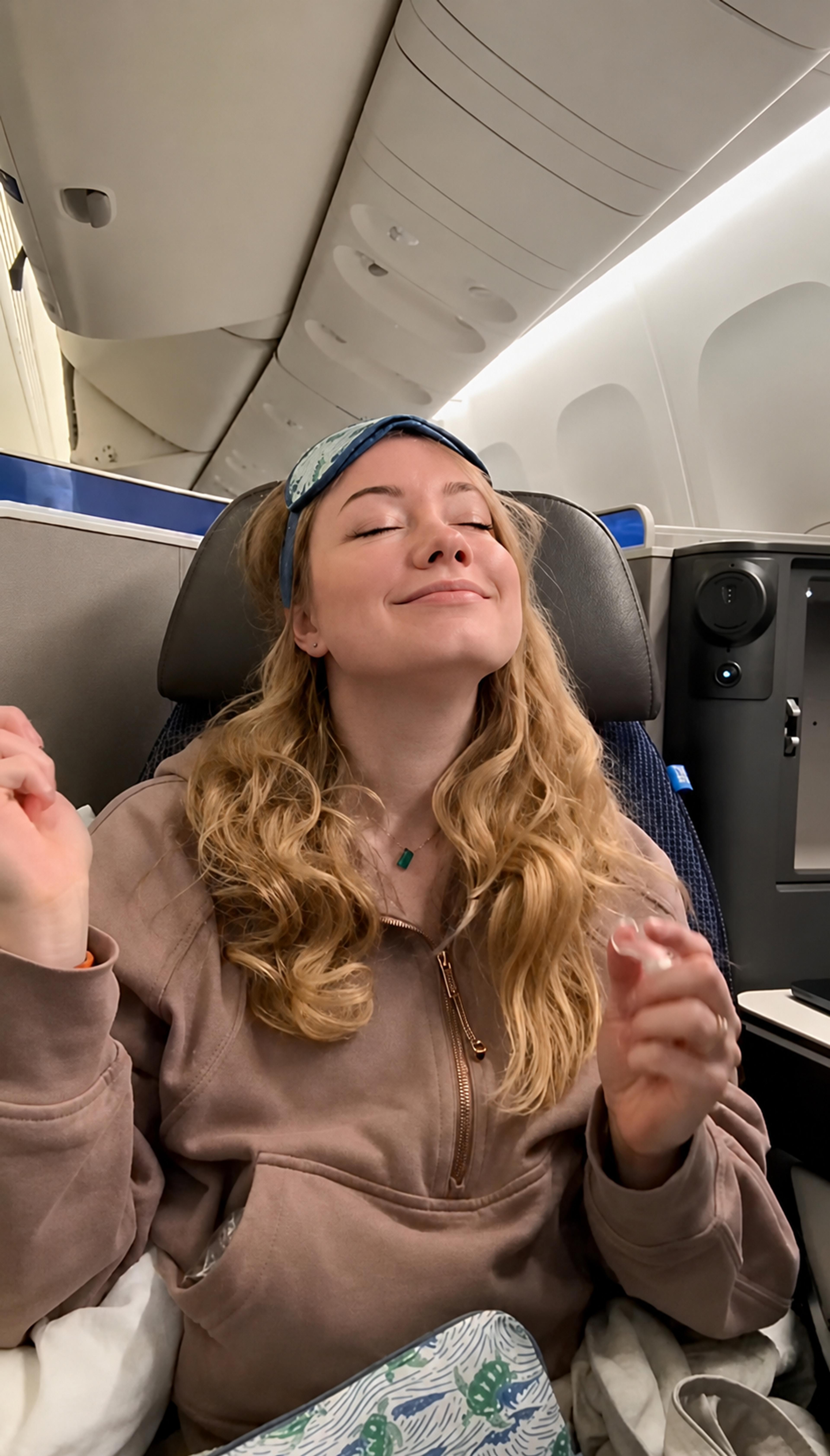 A relaxed moment in the first class cabin.
