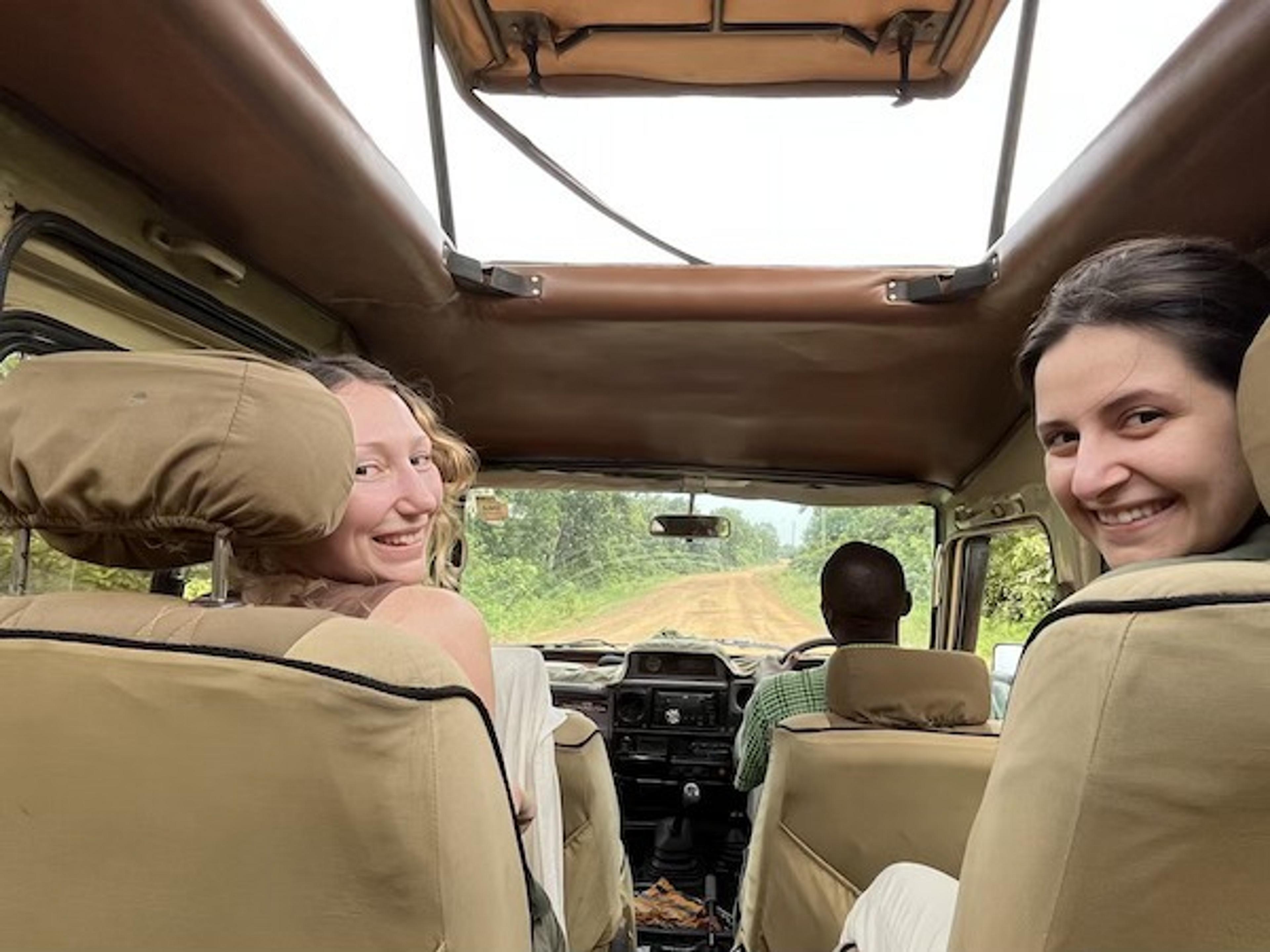 Lauren and Andreia in a jeep on a dirt track