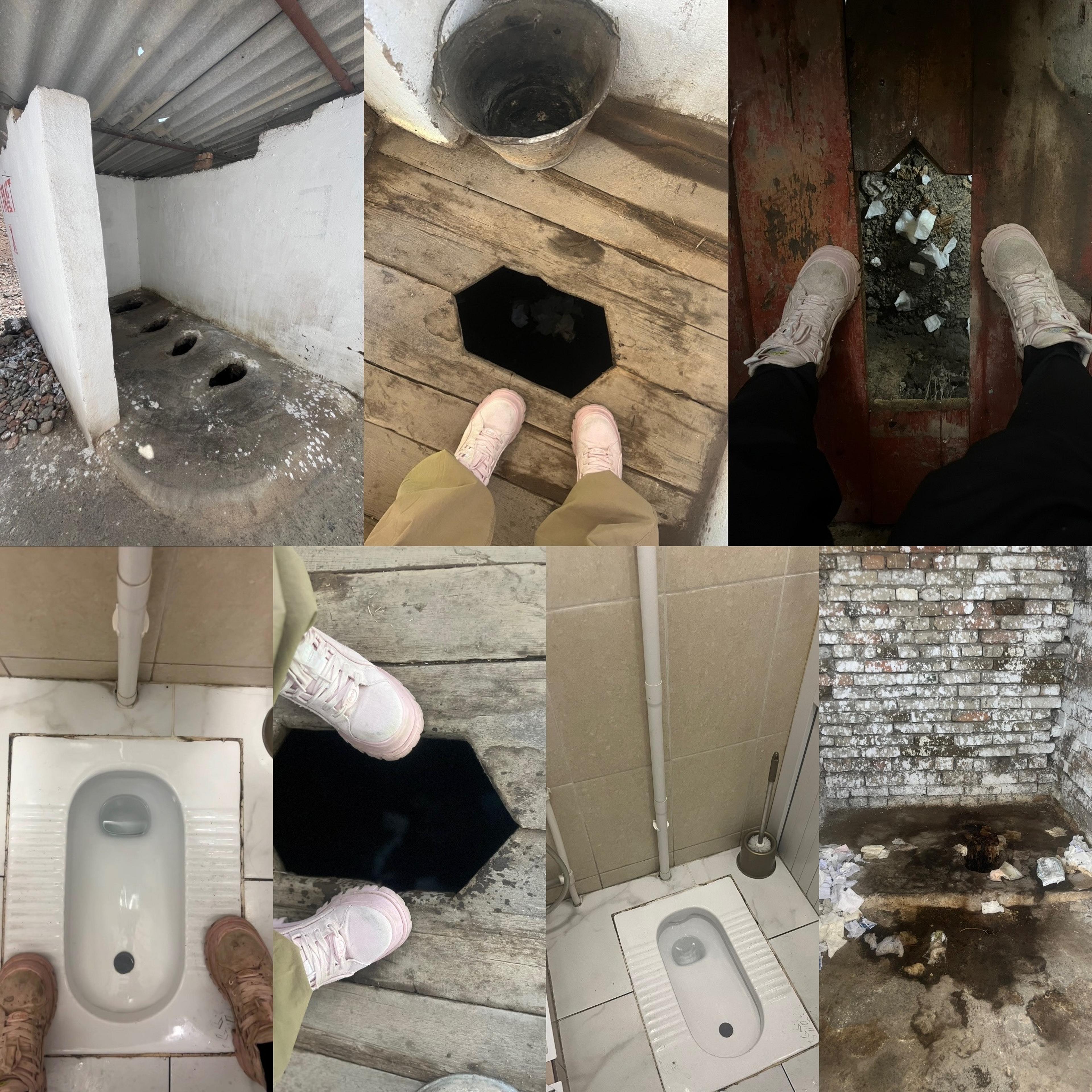 A collage of different toilets from across Kyrgyzstan