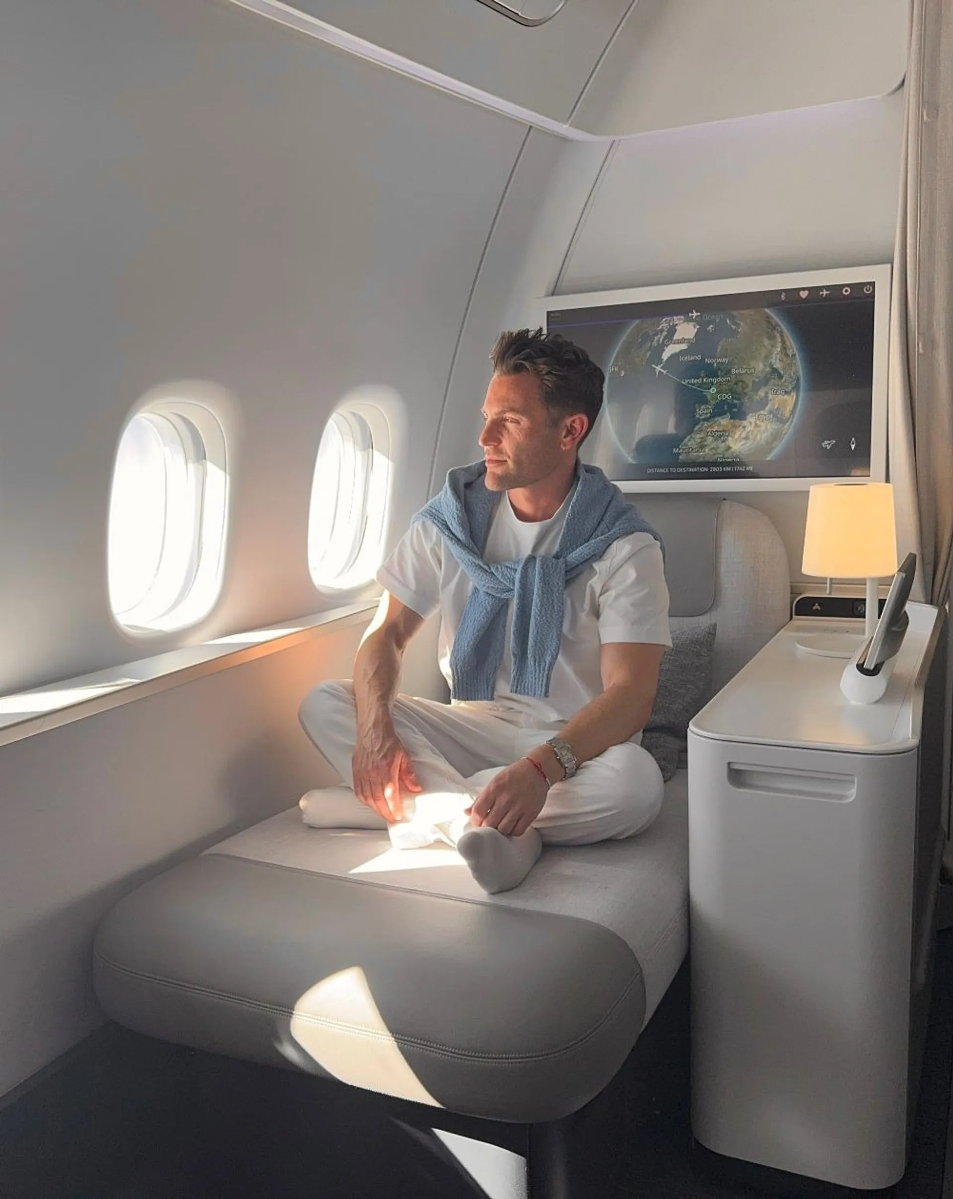 Nicky in upper class seating